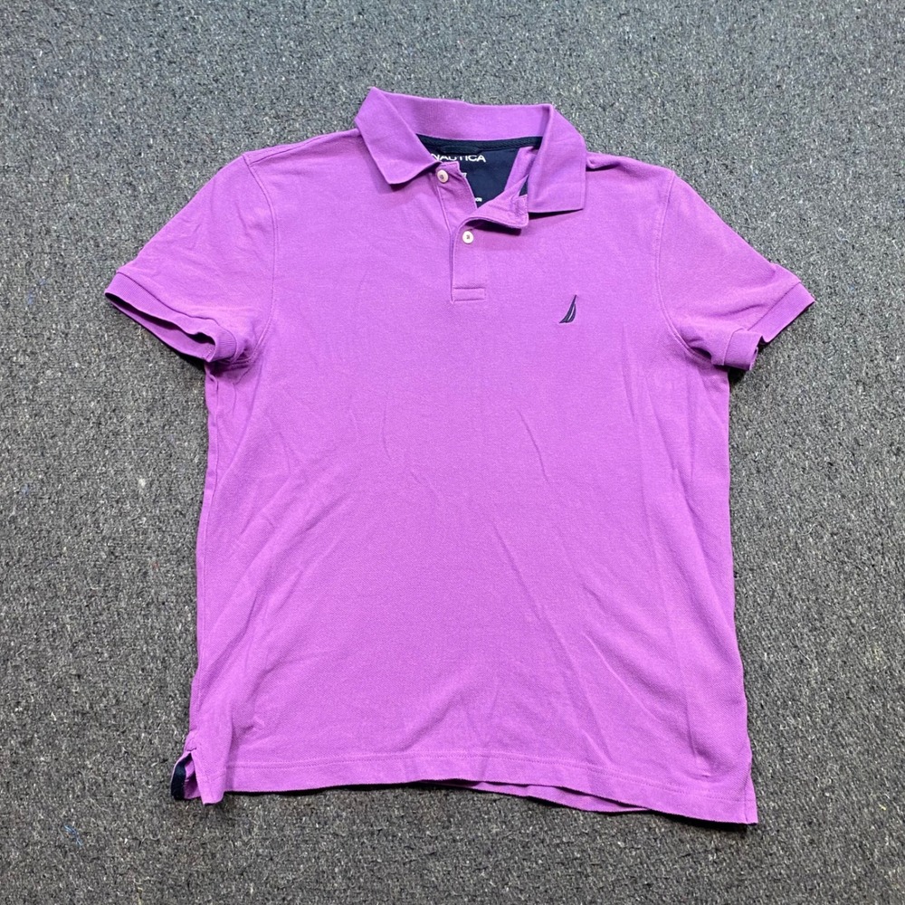Nautica Polo Shirt Sz M Mens Purple Slim Fit Short Sleeve J Class Logo Pique